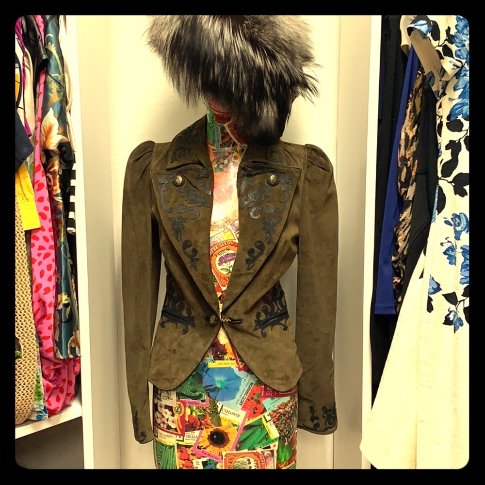 Emilio pucci suede & leather embroidered jacket